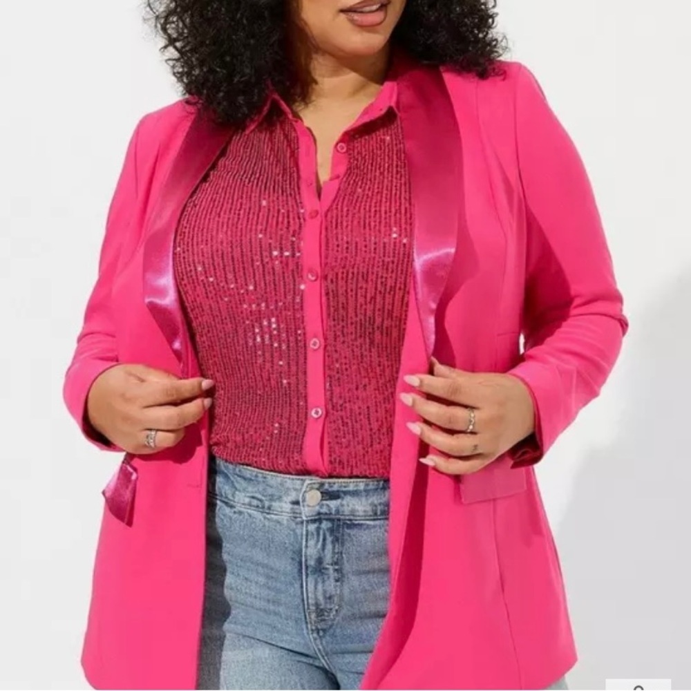 torrid Hot Pink Crepe Blazer with Satin Lapel